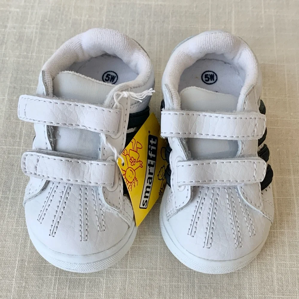 2006 Smart Fit New With Tags Y2K Deadstock White Navy Stripe Baby Boys Shoes 5W